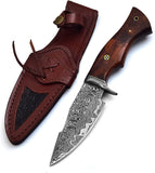 Hand Made Damascus Fixed Blade Hunting Knife with Sheath | Camping Knife | Skinning Knife