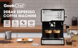 Geek Chef Espresso Machine | Espresso & Cappuccino Latte Maker 20 Bar Coffee Machine Compatible With ESE POD Capsules Filter & Milk Frother Steam Wand, 950W, 1.5L Water Tank