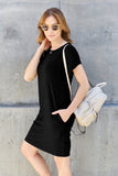 Bamboo Full Size Round Neck Short Sleeve Dress with Pockets