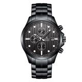 Black Stainless Steel Watch Super Luminous Waterproof 3 Eyes Calendar Business Men's Watch