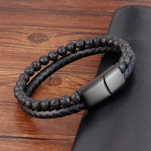 E-commerce Volcanic Stone Leather Bracelet Stone Beads Leather Woven Multi-layer Leather Bracelet