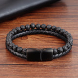 E-commerce Volcanic Stone Leather Bracelet Stone Beads Leather Woven Multi-layer Leather Bracelet