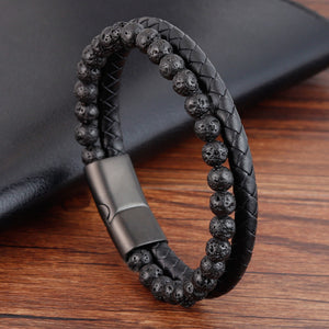 E-commerce Volcanic Stone Leather Bracelet Stone Beads Leather Woven Multi-layer Leather Bracelet