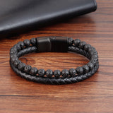 E-commerce Volcanic Stone Leather Bracelet Stone Beads Leather Woven Multi-layer Leather Bracelet