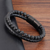 E-commerce Volcanic Stone Leather Bracelet Stone Beads Leather Woven Multi-layer Leather Bracelet