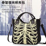 Canvas Bag 2022 Women's Bag European And American Trend Canvas Bag Women's Luminous Fashion Skull Crossbody Printing Shoulder Bag Spot