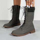 Lace Up Boots Winter Cowboy Boots Women Block Heel Round Toe Shoes - Unbeatable_Sale