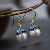 Cloisonné 925 Silver Freshwater Pearl Earrings - Unbeatable_Sale