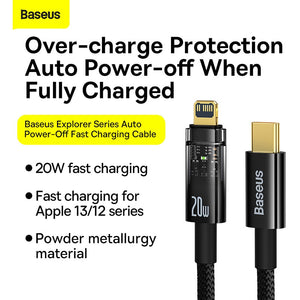 Baseus 20w Usb C Cable For Iphone 13 12 11 Pro Max Mini Auto Power-off Fast Charging Cord For Ipad Iphone Charger Cable - Mobile Phone Cables