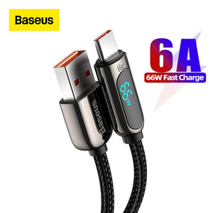 Baseus 66w Usb Cable 6a Fast Charging Charger Wire Cord For Huawei P40 Led Data Usb C Phone Cable For Xiaomi Mi 10 Samsung S2 - Mobile Phone Cables