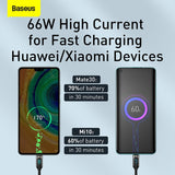 Baseus 66w Usb Cable 6a Fast Charging Charger Wire Cord For Huawei P40 Led Data Usb C Phone Cable For Xiaomi Mi 10 Samsung S2 - Mobile Phone Cables