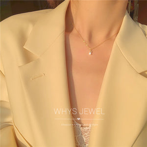 French Elegant 925 Silver K Gold Plated Small Square Diamond Necklace Women's Light Luxury Temperament Design Super Flash Clavicle Chain Necklace Women