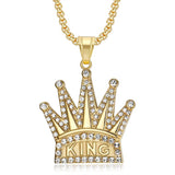 European And American Hip-hop Hiphop Jewelry Titanium Steel/stainless Steel Gold-plated Diamond KING King Crown Pendant Necklace