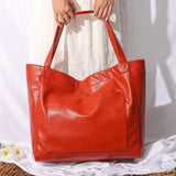 Women's Large Bag With Pockets Soft Leather Hand-held One-shoulder Retro Oil Wax Leather Large Capacity 2022 New Tote Bag Women