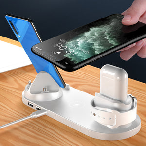 New Multifunctional 6-in-1 Wireless Charger For Apple Watch Headphones Mobile Phone Holder Wireless Fast Charge