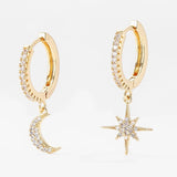 S925 Silver Ear Buckle Asymmetric Star-moon Earrings Summer Net Red All-match Temperament Simple Female Earrings Are Thin And Super Fairy