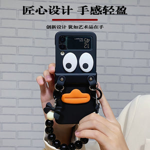 Suitable For Samsung Zflip3 Mobile Phone Shell Korean Version Of The Creative Cartoon Three-dimensional Big-billed Duck Zflip4 Frosted Black Hard Shell