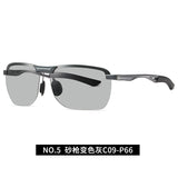 New Aluminum-magnesium Sunglasses 6303 Men's Half-frame Polarizer Photosensitive Color-changing Sunglasses Driver Driving Anti-high Beam