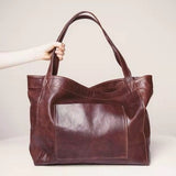 Women's Large Bag With Pockets Soft Leather Hand-held One-shoulder Retro Oil Wax Leather Large Capacity 2022 New Tote Bag Women