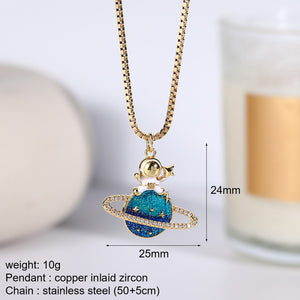 Blue Star Sun Moon Rainbow Deer Necklace