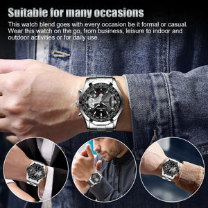 Classic Silver Watch For Men Quartz Analog Wristwatch Stainless Steel Business